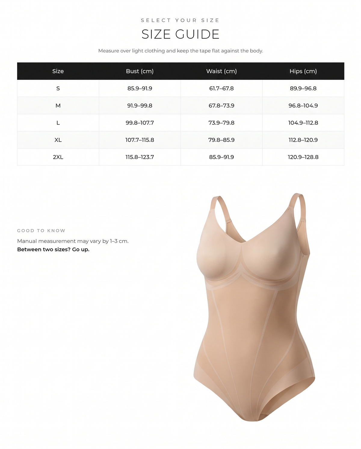 Light Shaping V-Neck Bodysuit with Liquid LYCRA™ - FirmaSculpt size chart