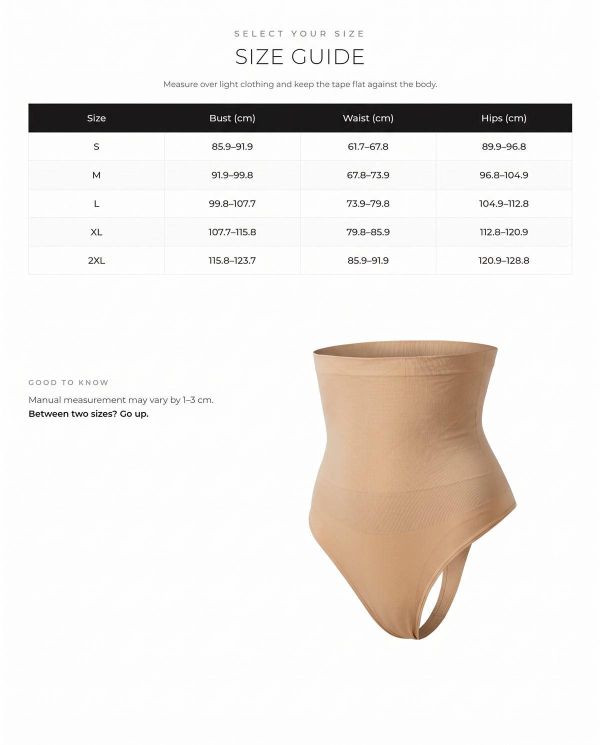 Seamless High-Waisted Shaper Thong Panty - FirmaSmooth size chart