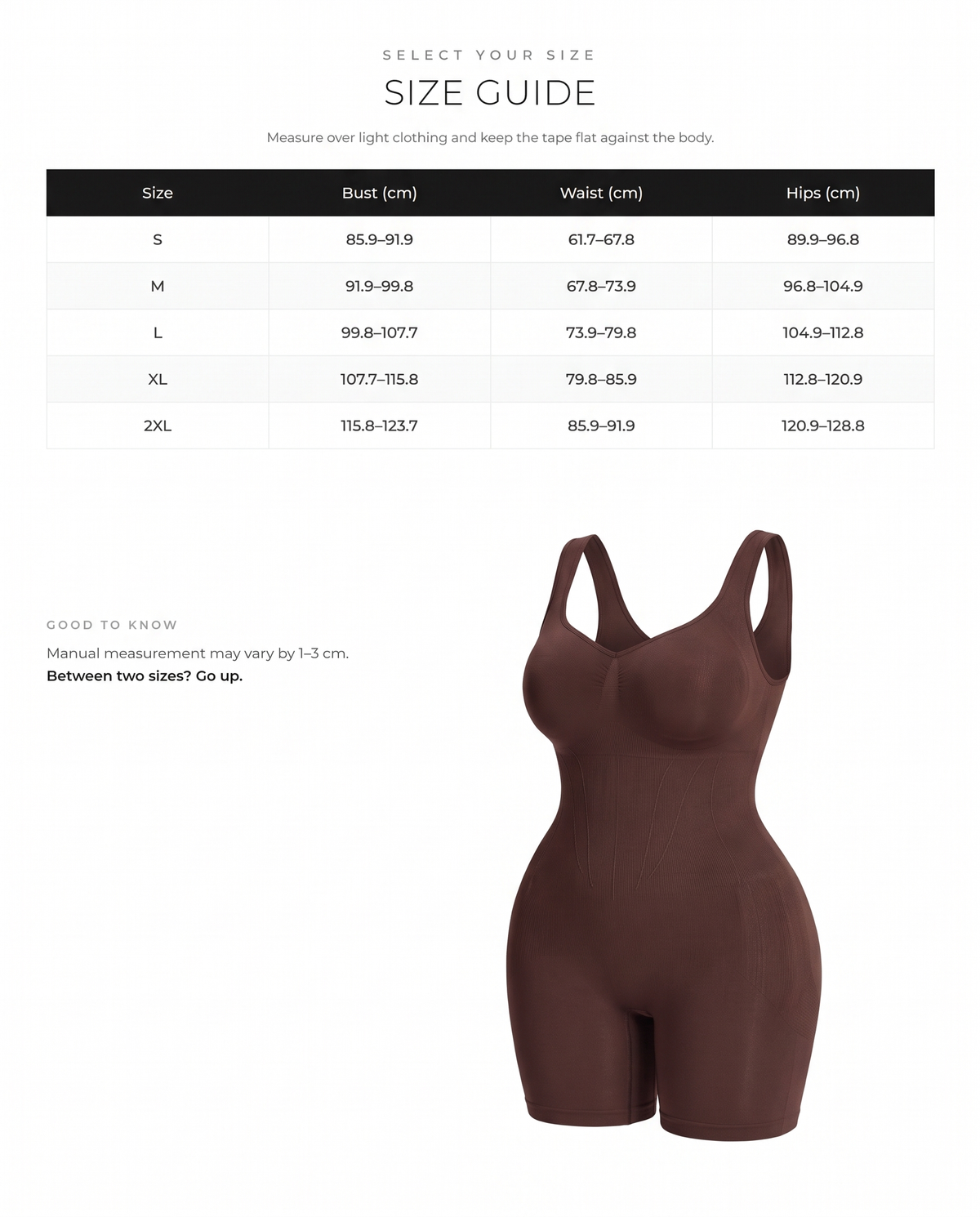 Snatched Seamless Shaping Bodysuit - FirmaSculpt size chart