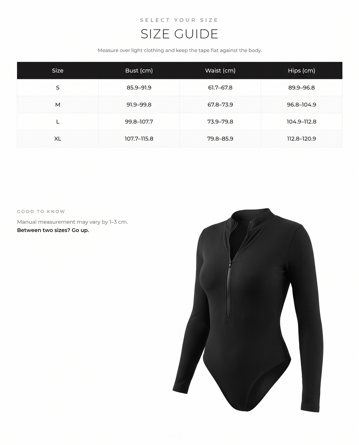 Ribbed Long Sleeve Shaping Bodysuit - FirmaSculpt size chart