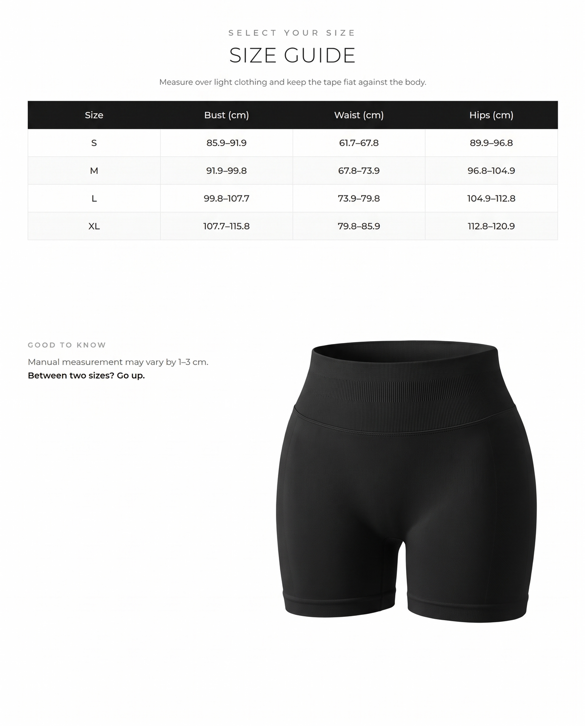 High-Waist Seamless Butt-Lifting Workout Shorts - FirmaActive size chart