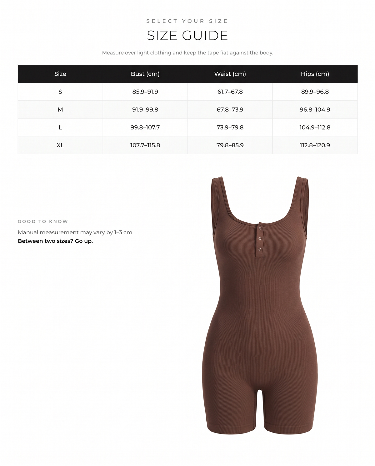 Snap-Button Shaping Shorts Bodysuit - FirmaSculpt size chart