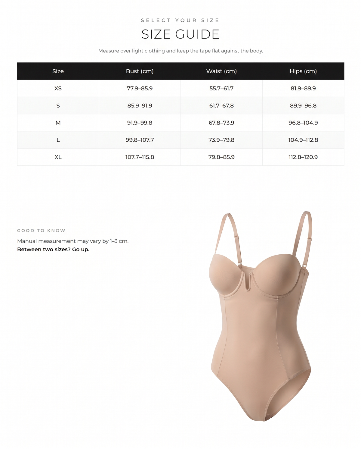All-in-One Shaping Thong Bodysuit - FirmaSculpt size chart