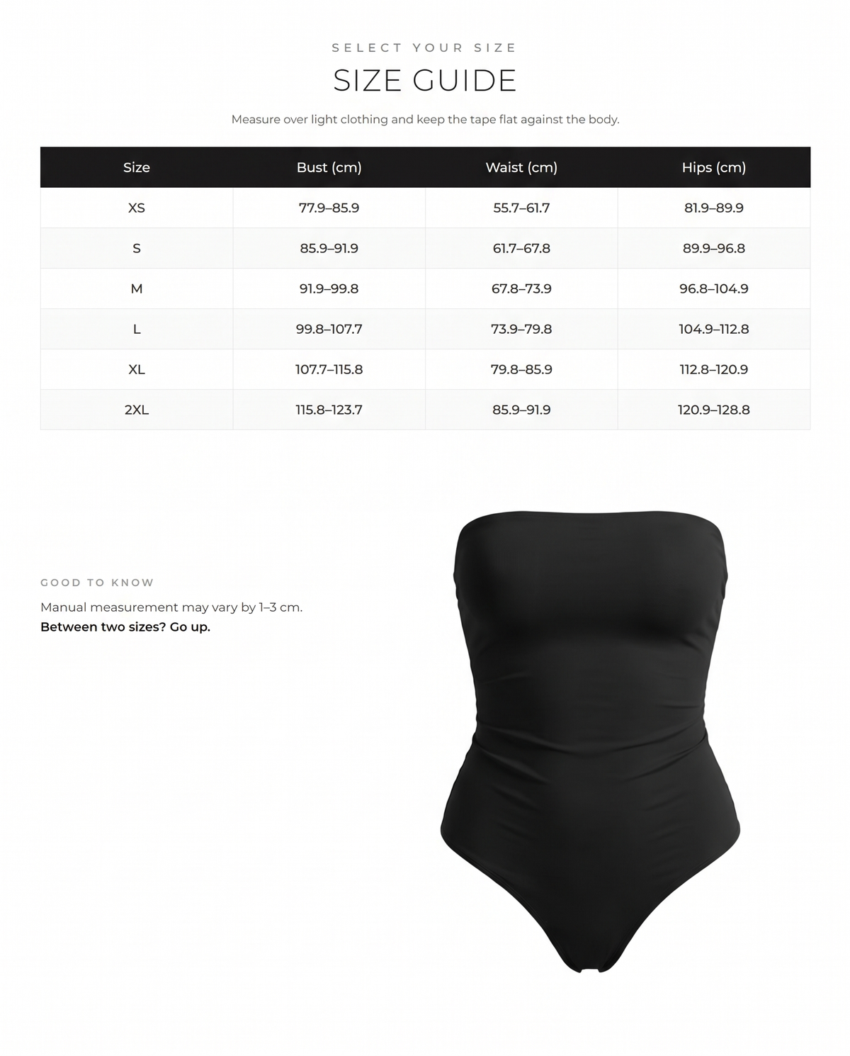 Seamless Strapless Tummy Control Thong Bodysuit - FirmaLift size chart