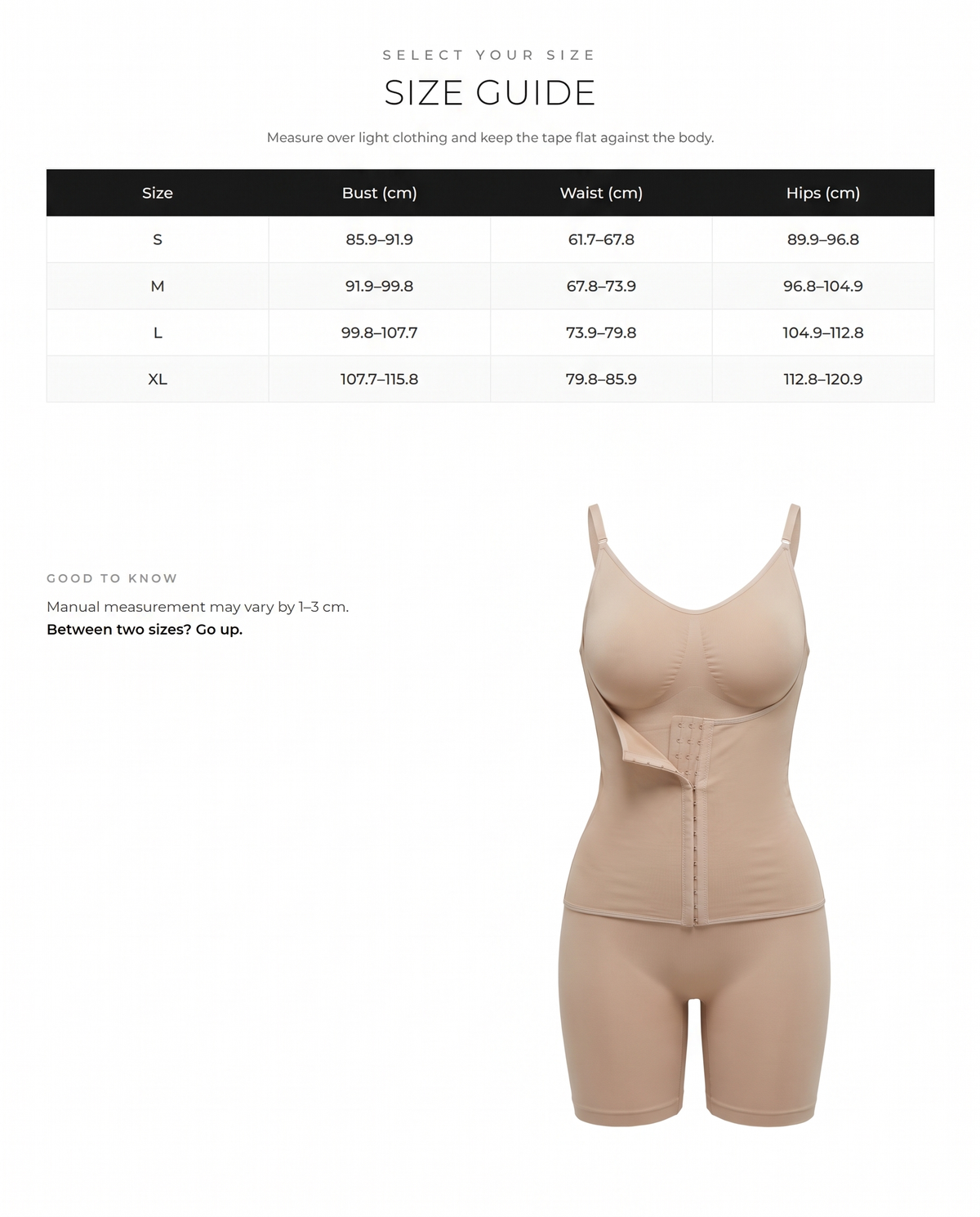 Seamless Double Compression Shaping Bodysuit - FirmaSculpt size chart