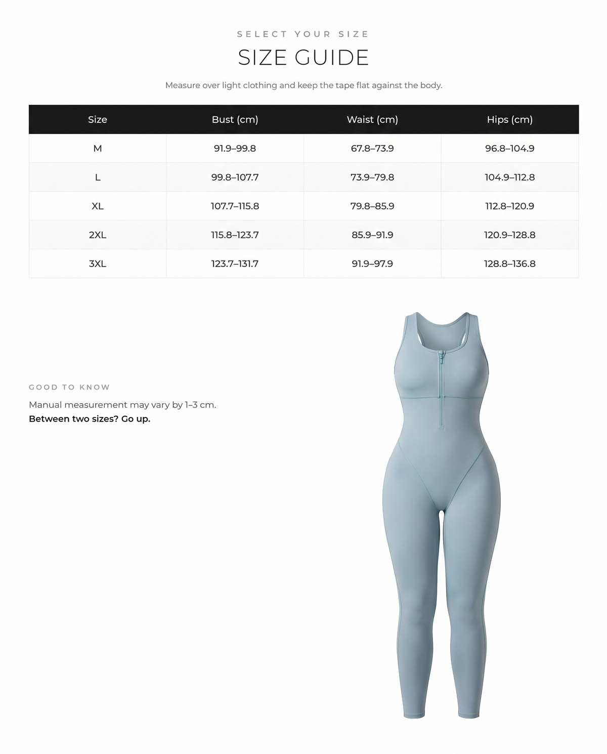 Sauna Workout Compression Jumpsuit - FirmaActive size chart