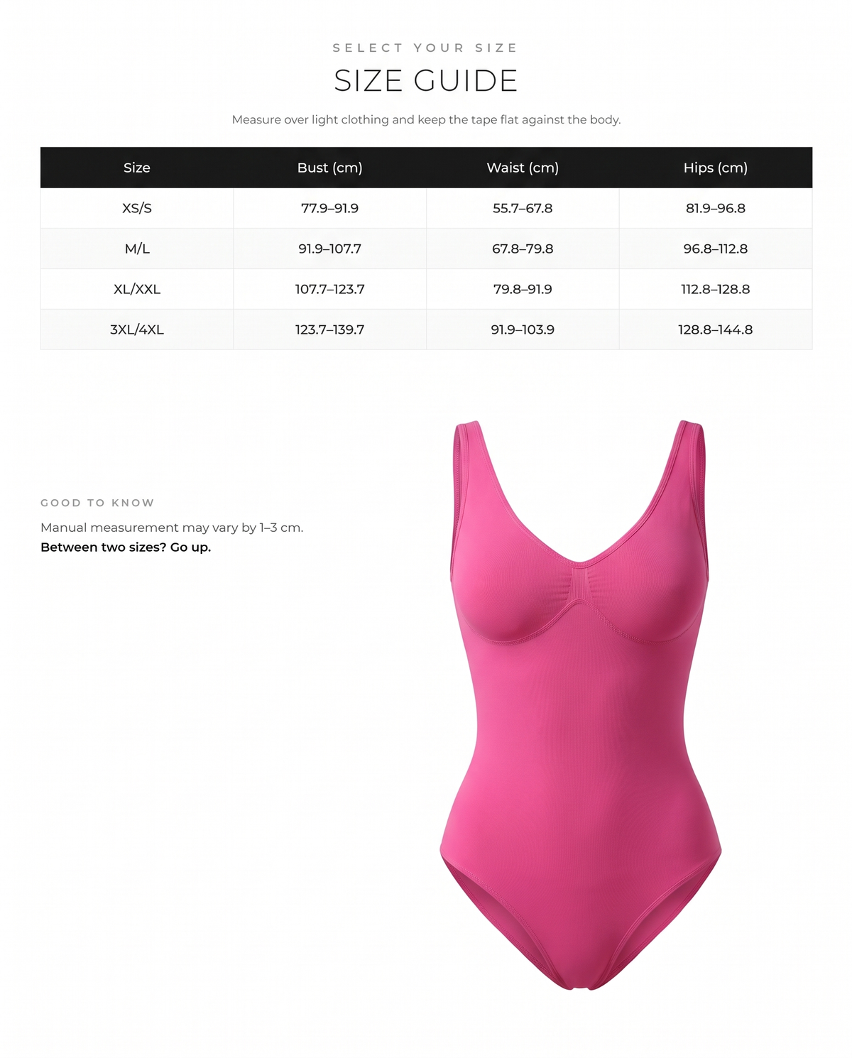 Seamless Diamond Neck Bust Support Waist Control Bodysuit - FirmaSculpt size chart