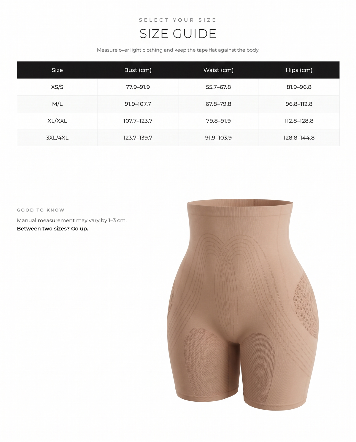High Waisted Black Seamless Shapewear with Bra Clips for Firm Support - FirmaHold size chart