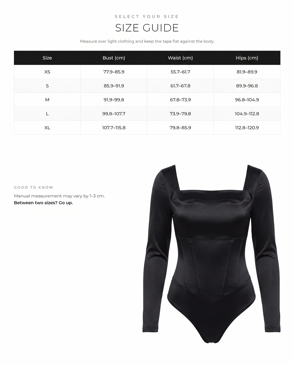 Retro Square Neck Built-In Corset Tummy Control Bodysuit - FirmaSculpt size chart