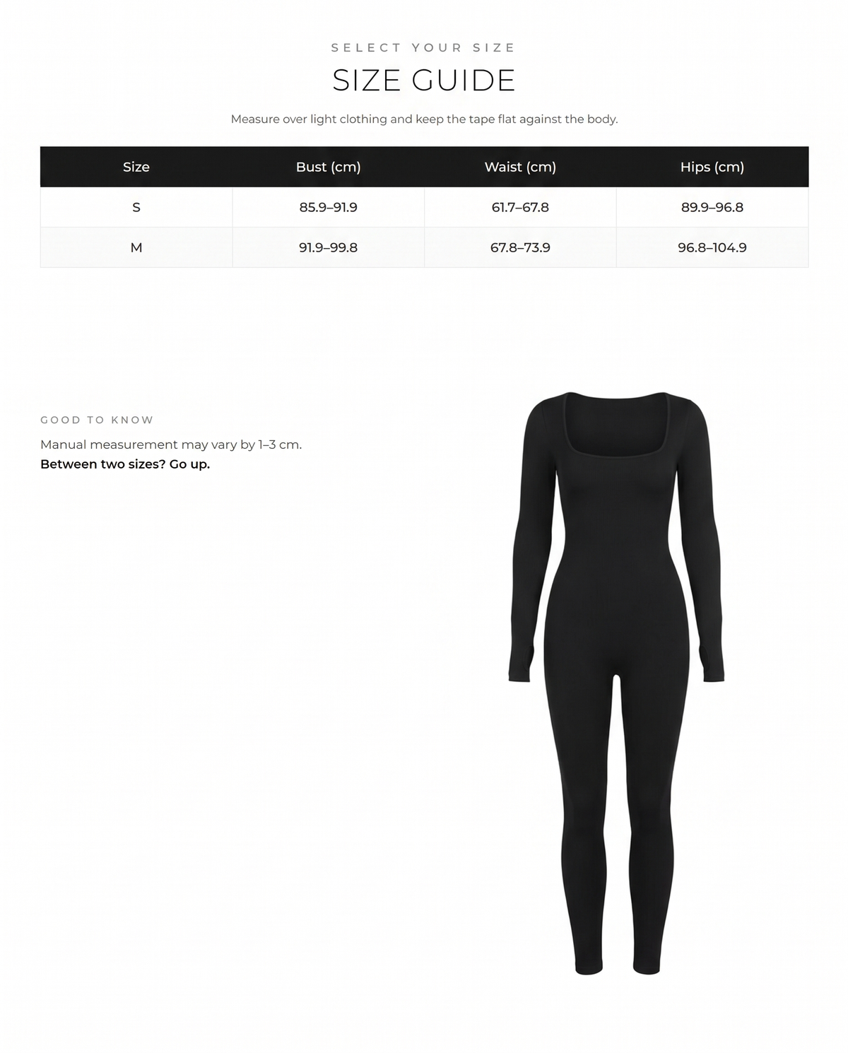 Long Sleeve Square Neck Shaping Jumpsuit - FirmaSculpt size chart