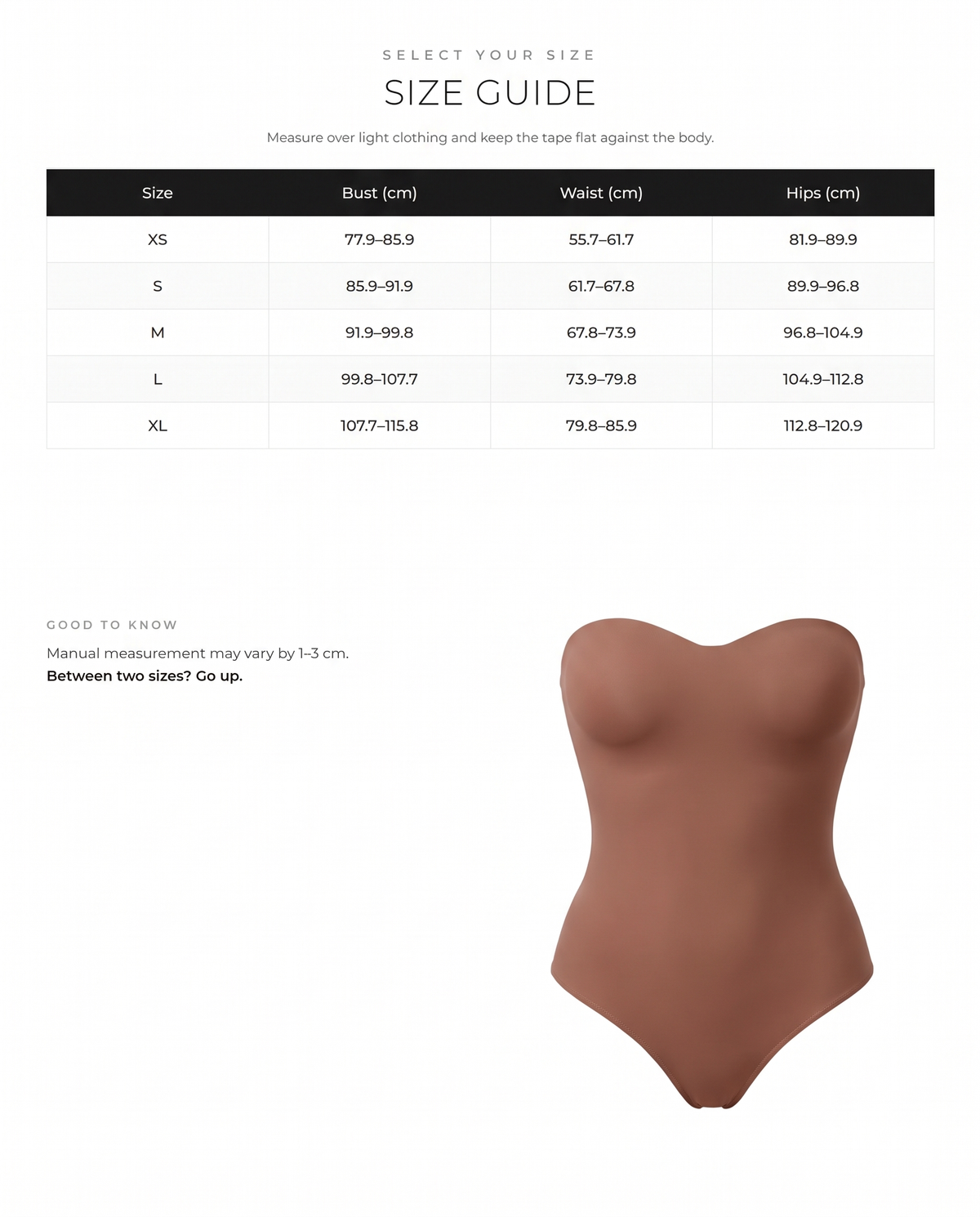 Seamless Underwire Half Cup Shapewear Bodysuit with Removable Pads - FirmaHold size chart