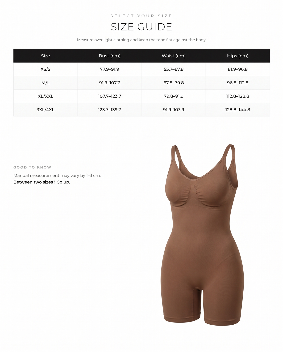 Seamless Low Back Full Body Shapewear with Happy Butt - FirmaActive size chart