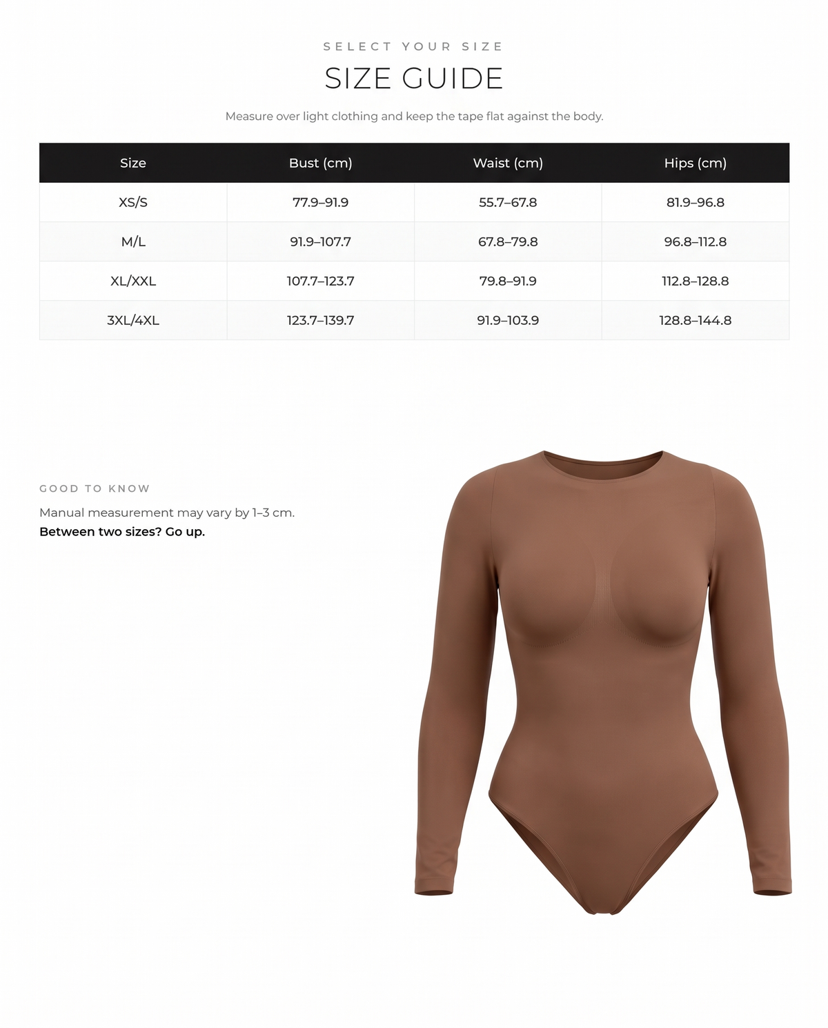 Seamless Bust Support Waist Cinching Tummy Control Bodysuit - FirmaSculpt size chart