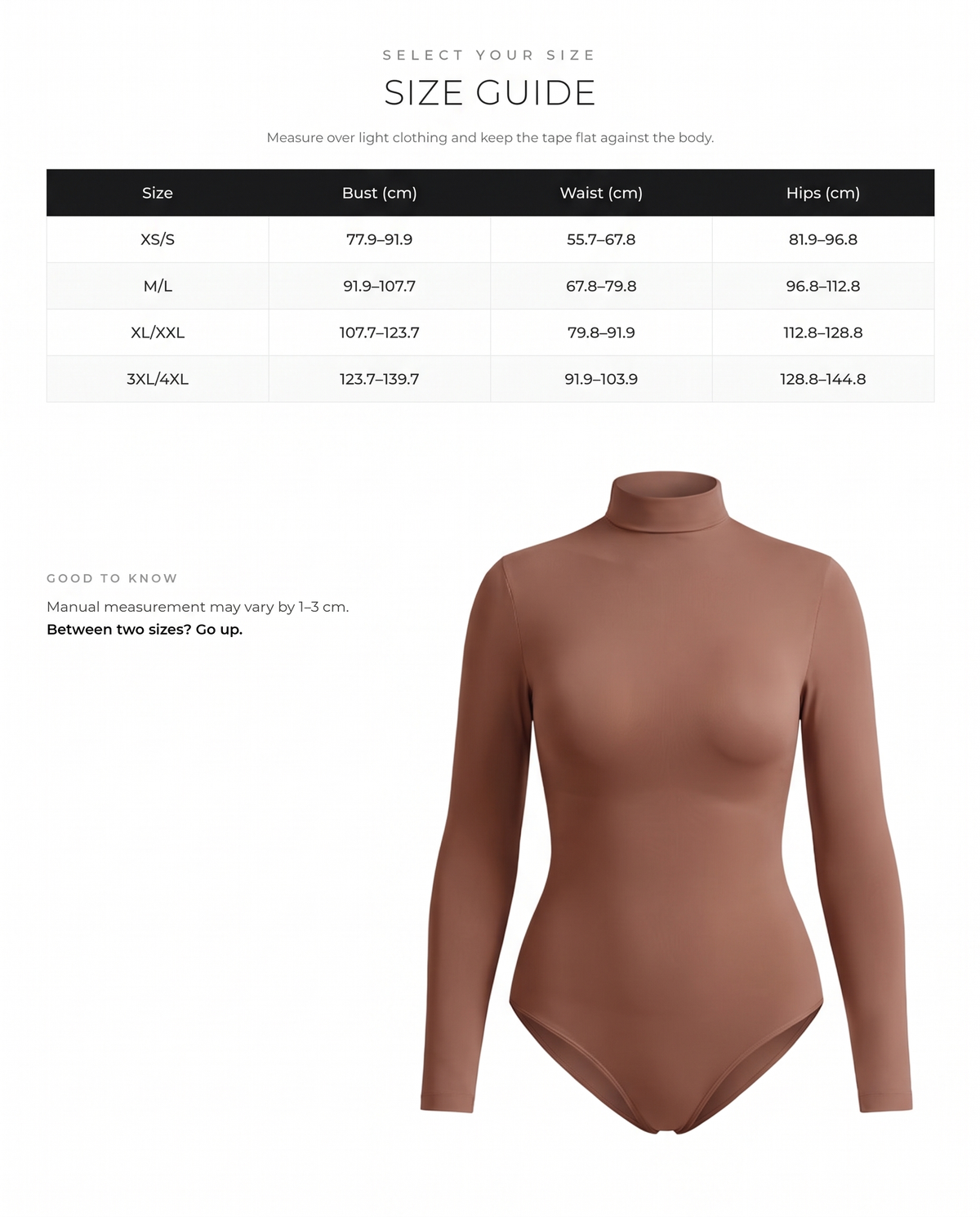 Butter Soft Seamless Snap Crotch Bodysuit Second Skin Stretch Shapewear - FirmaSoft size chart
