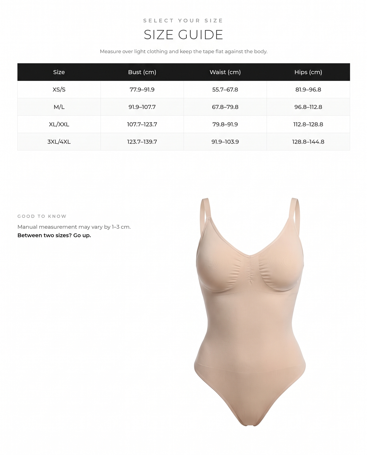 Seamless Built-in Bra Waist and Tummy Control Thong Bodysuit - FirmaActive size chart