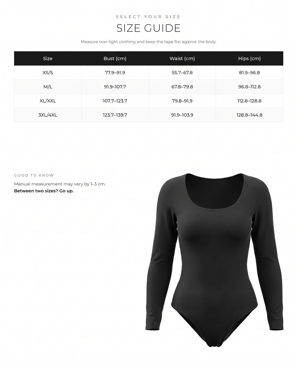 Seamless Butter Soft Scoop Neck Tummy Control Shaping Bodysuit - FirmaSoft size chart