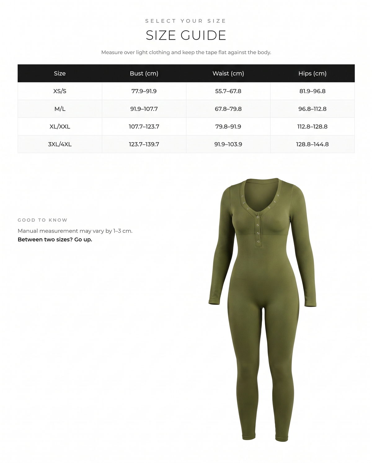 Seamless Deep V-neck High Stretchy Shaping Jumpsuit with Tummy Control - FirmaFlex size chart