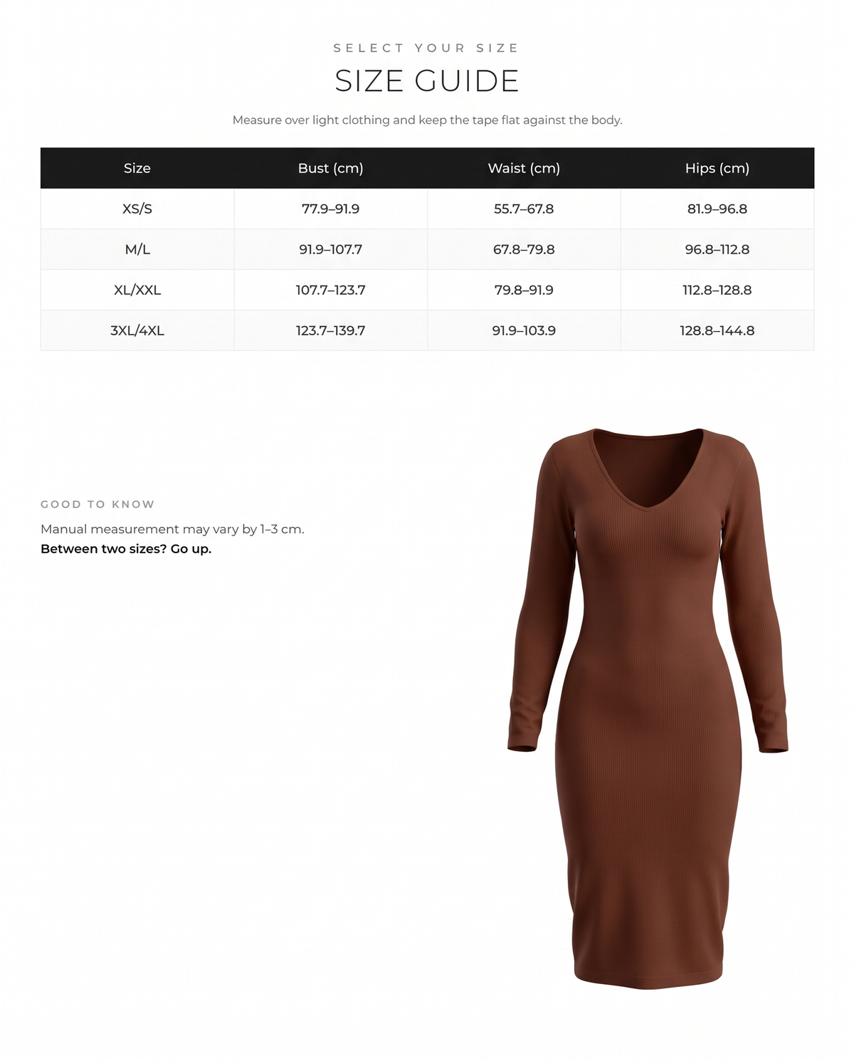 Eco-friendly Seamless V Neck Long Sleeve Waist Trimming Shaper Dress - FirmaSculpt size chart