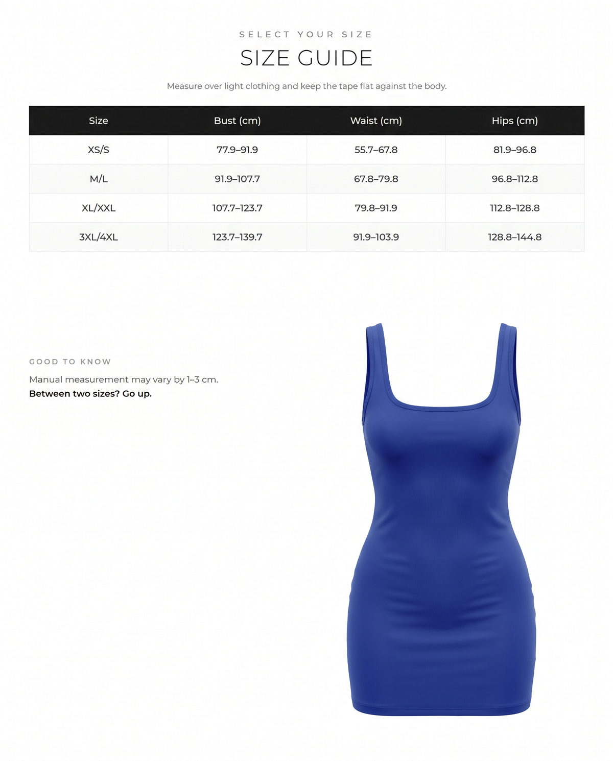 Eco-friendly Seamless Square-neck Shaping Dress with Tummy Control - FirmaActive size chart