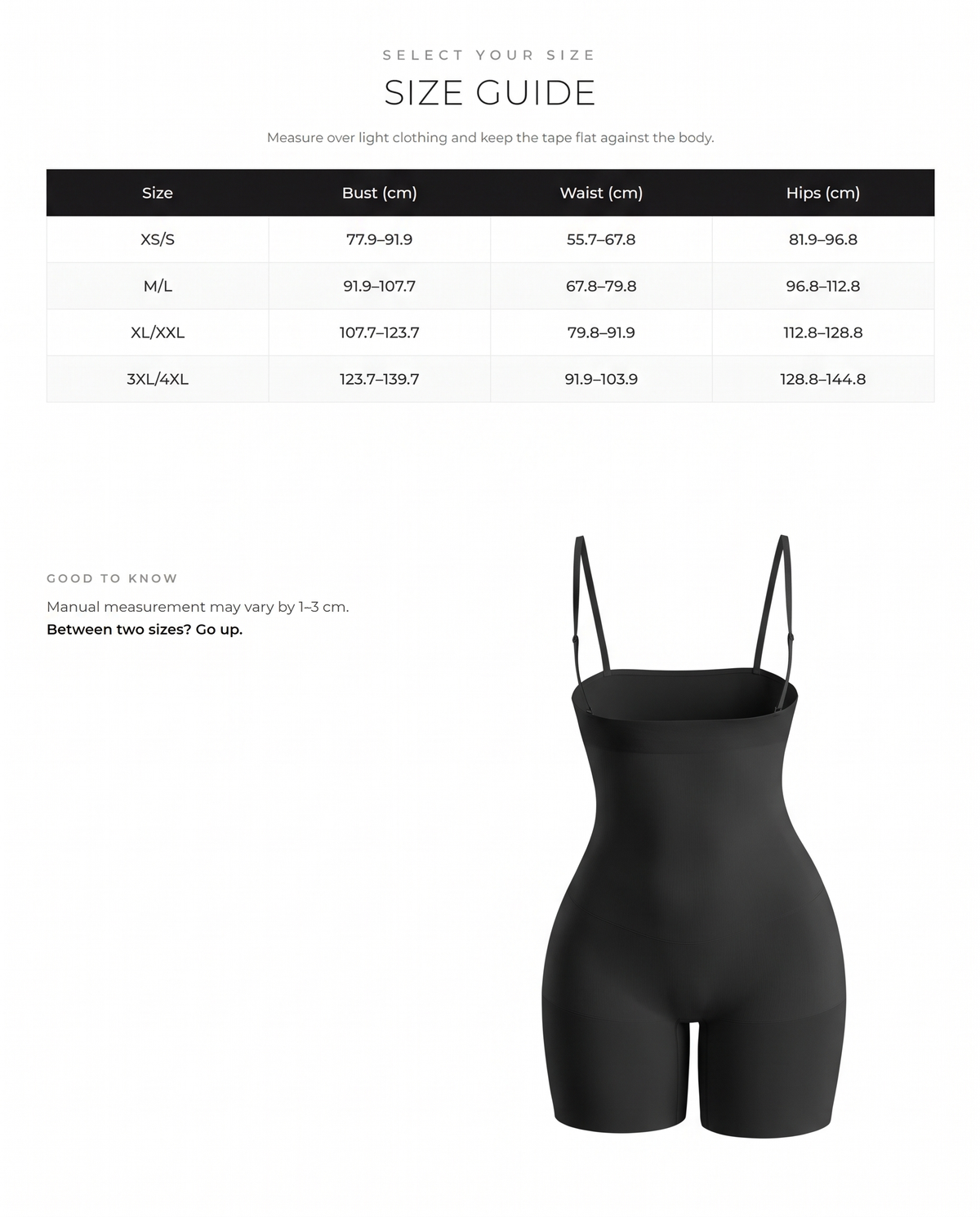 Eco-friendly Seamless Shapewear Bodysuit with Tummy Control and Butt Lift - FirmaActive size chart
