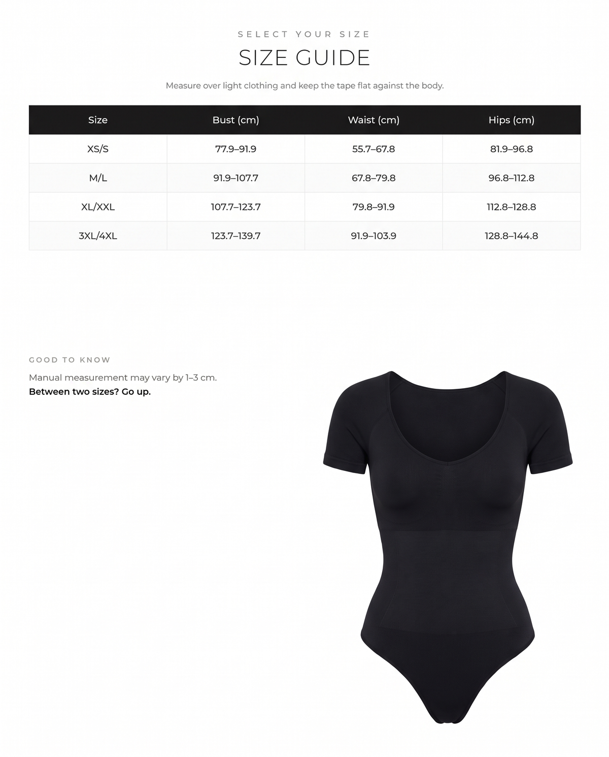 Square Neck Chest Support Tummy Control Bodysuit - FirmaSculpt size chart