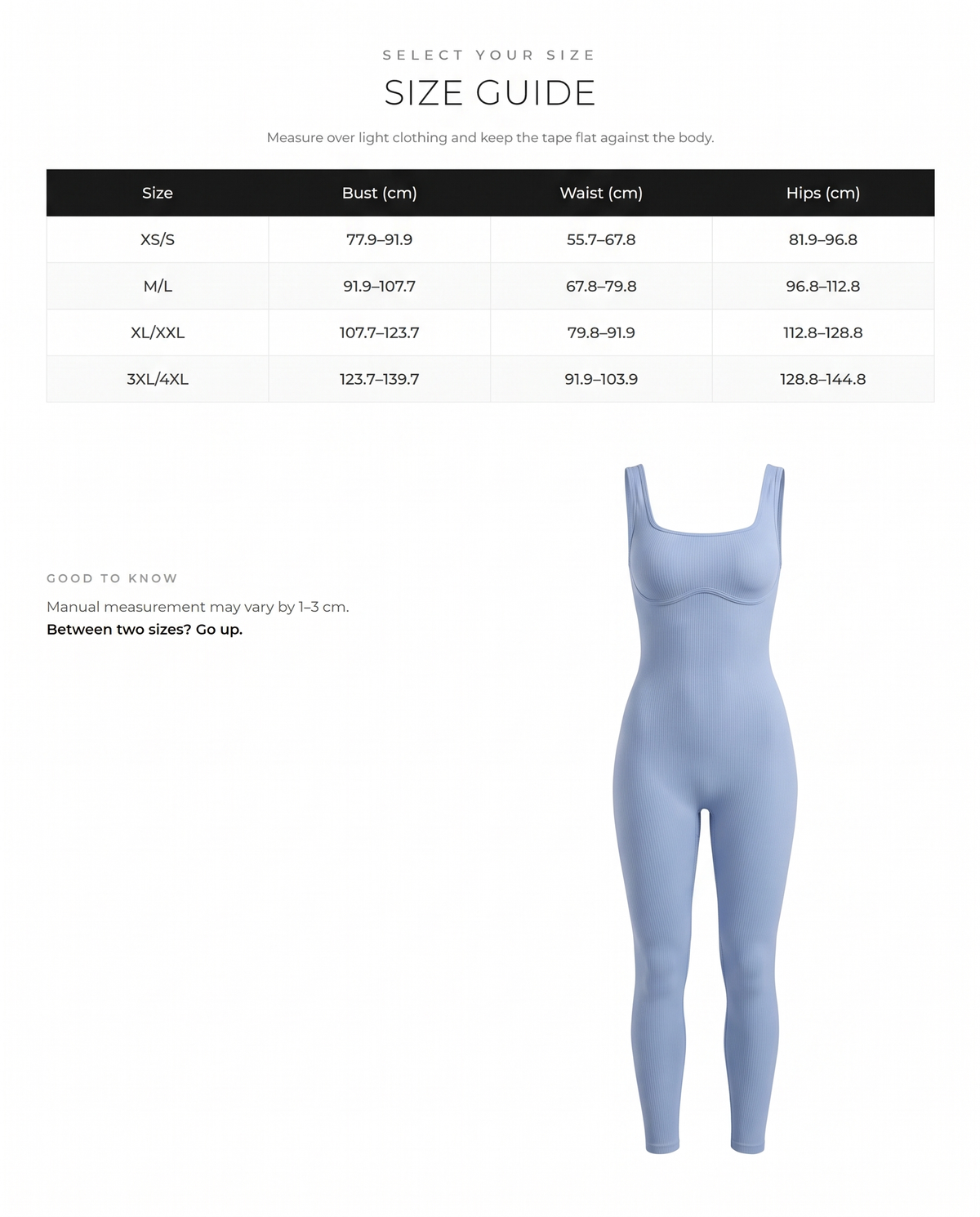 Square Neck U-Back Shaping Jumpsuit - FirmaSculpt size chart