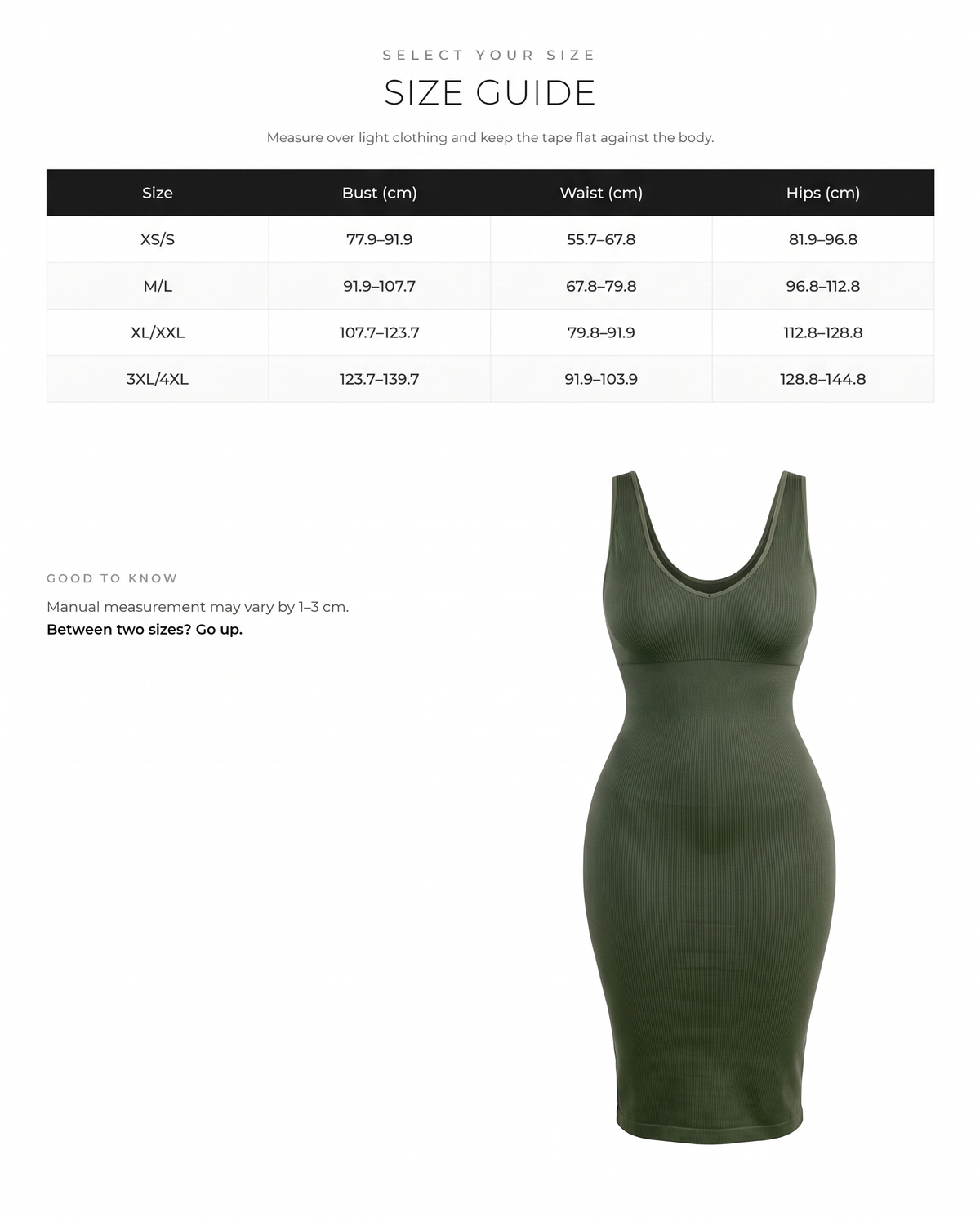 Eco-friendly Seamless Deep V-neck Waist Trimming Shaping Dress with Removable Pads - FirmaSculpt size chart