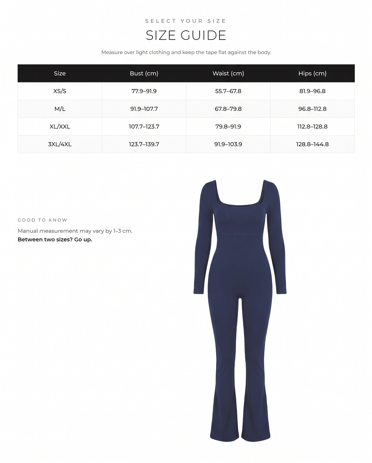 Square-Neck Flared-Leg Shaping Jumpsuit - FirmaSculpt size chart
