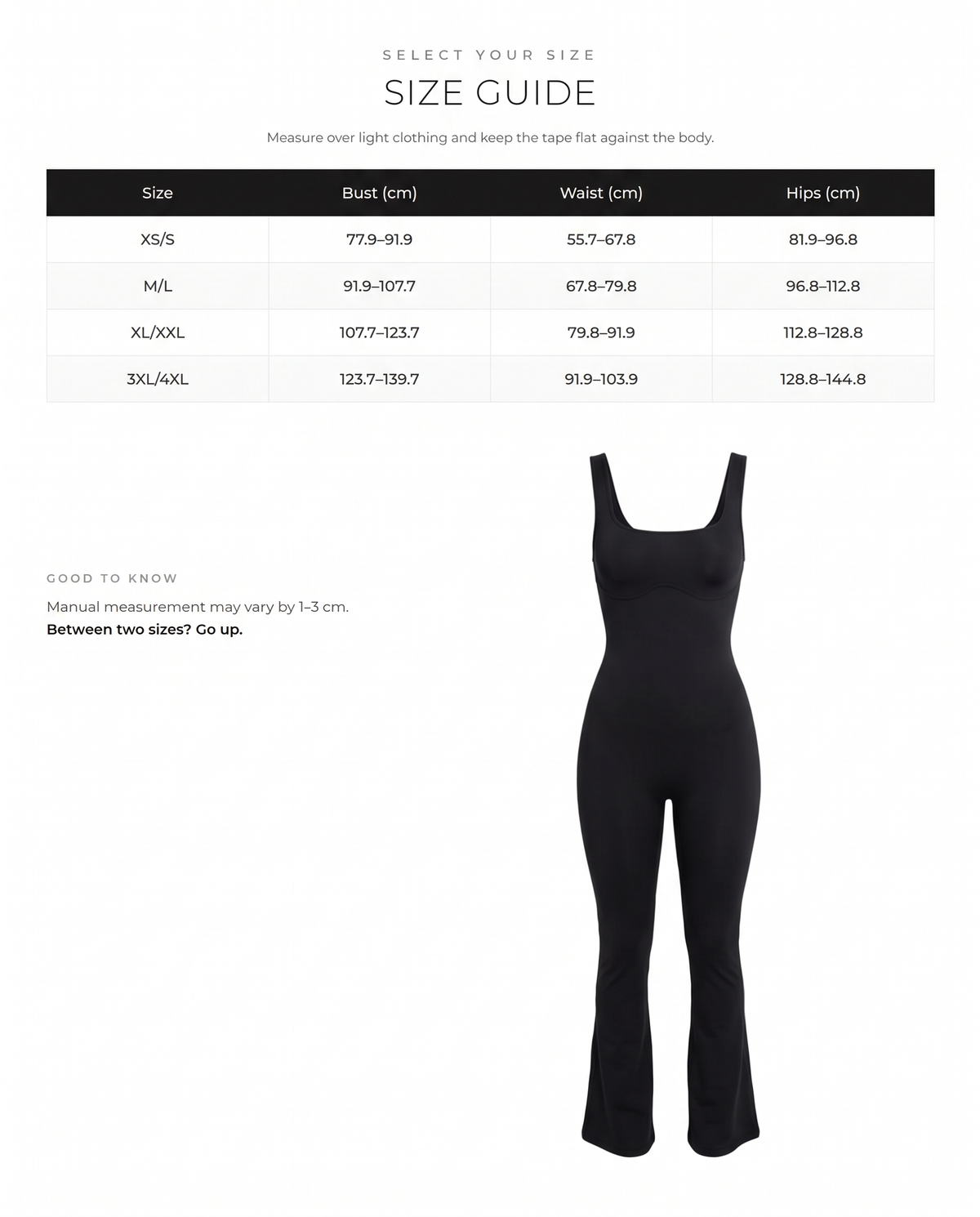 Square-Neck U-Back Flared-Leg Shaping Jumpsuit - FirmaSculpt size chart
