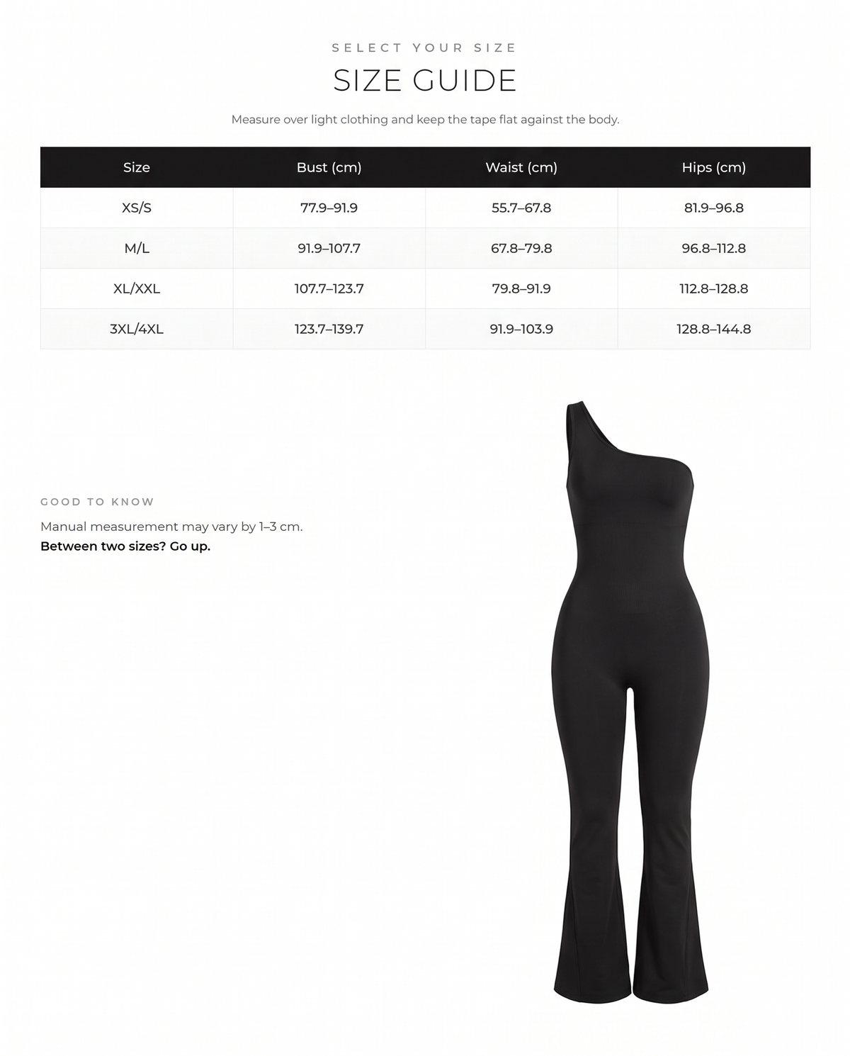Sloped-Shoulder Flared-Leg Shaping Jumpsuit - FirmaSculpt size chart