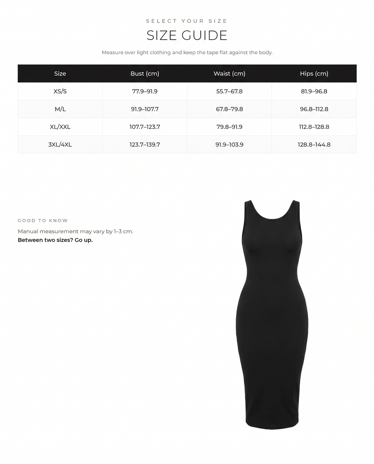 Eco-friendly Seamless Shaping Dress with U-back Design - FirmaActive size chart