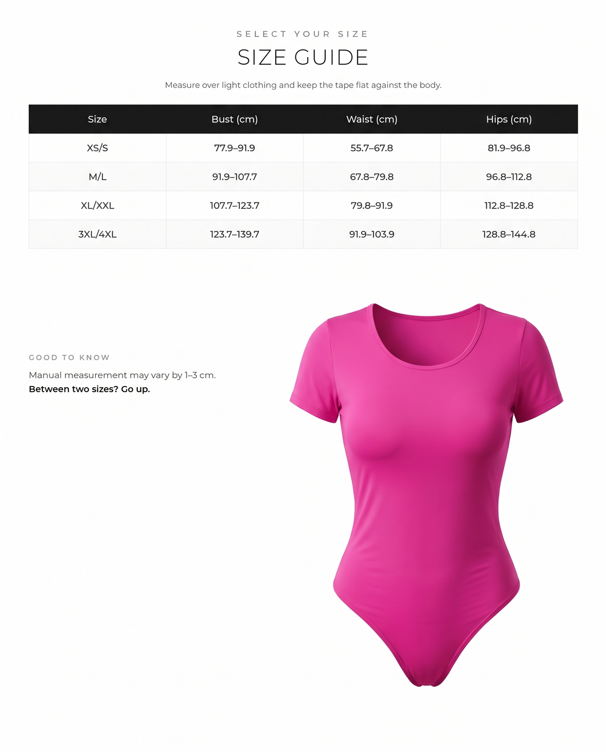 Short-Sleeve Seamless Tummy Control Bodysuit - FirmaSculpt size chart