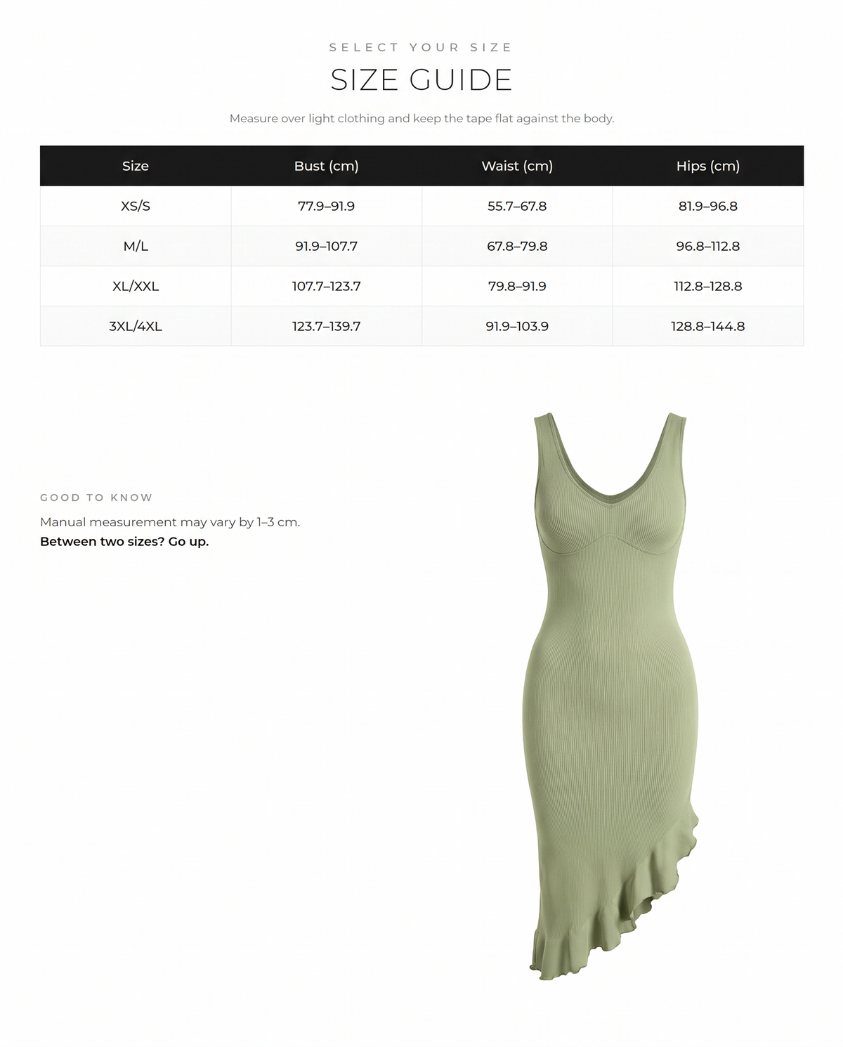Ruffle-Hem Sleeveless Shaping Dress - FirmaSculpt size chart