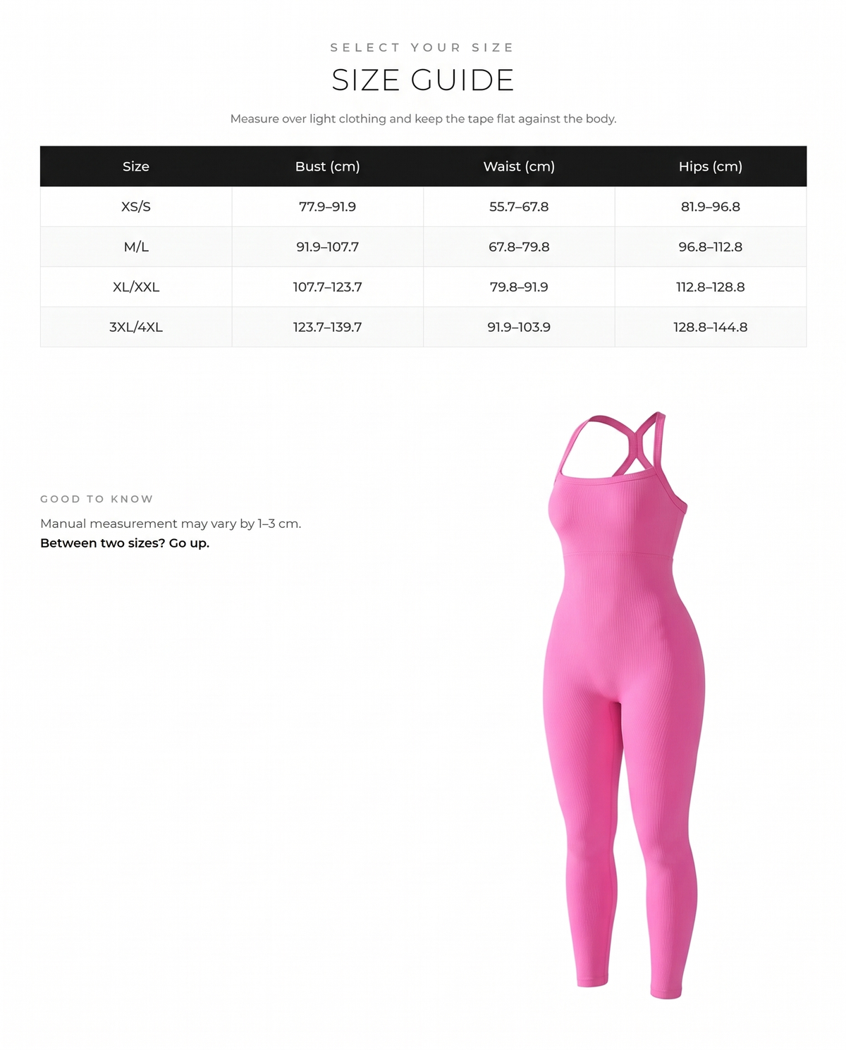 Sports Shaping Bra-Free Jumpsuit - FirmaActive size chart