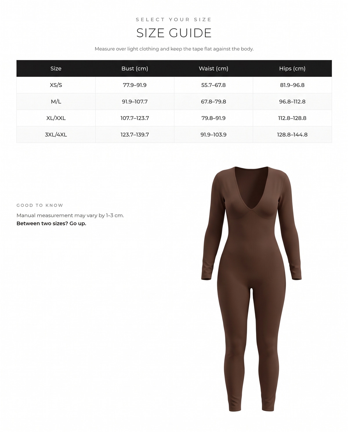 Deep-V Tummy Control Shaping Catsuit - FirmaSculpt size chart