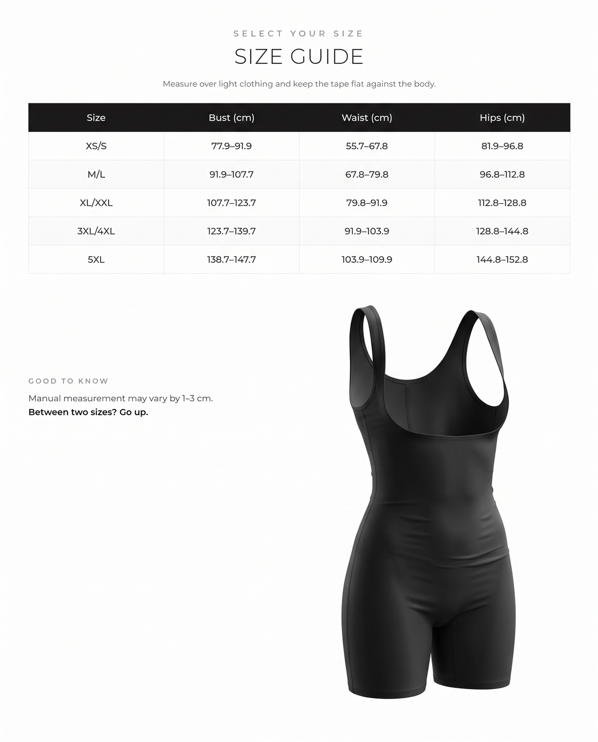 Eco-friendly Seamless Open-Bust Mid-Thigh Shapewear with Tummy Control - FirmaSmooth size chart