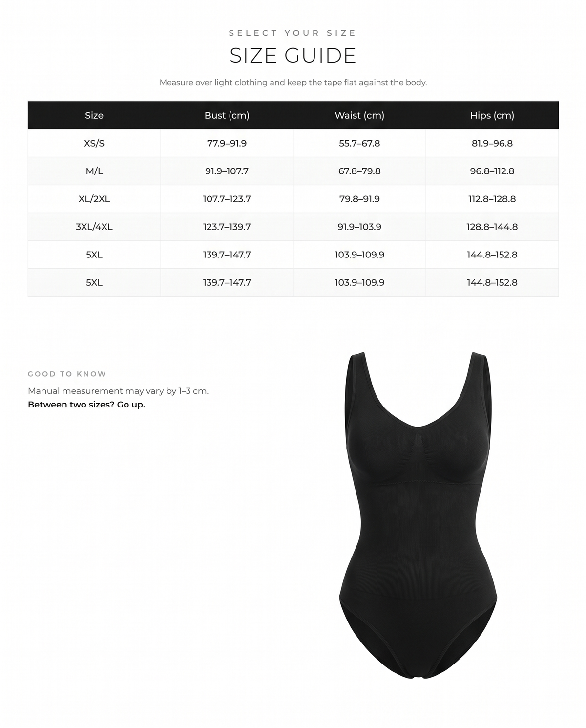 Smoothing Seamless Tank Bodysuit - FirmaSculpt size chart