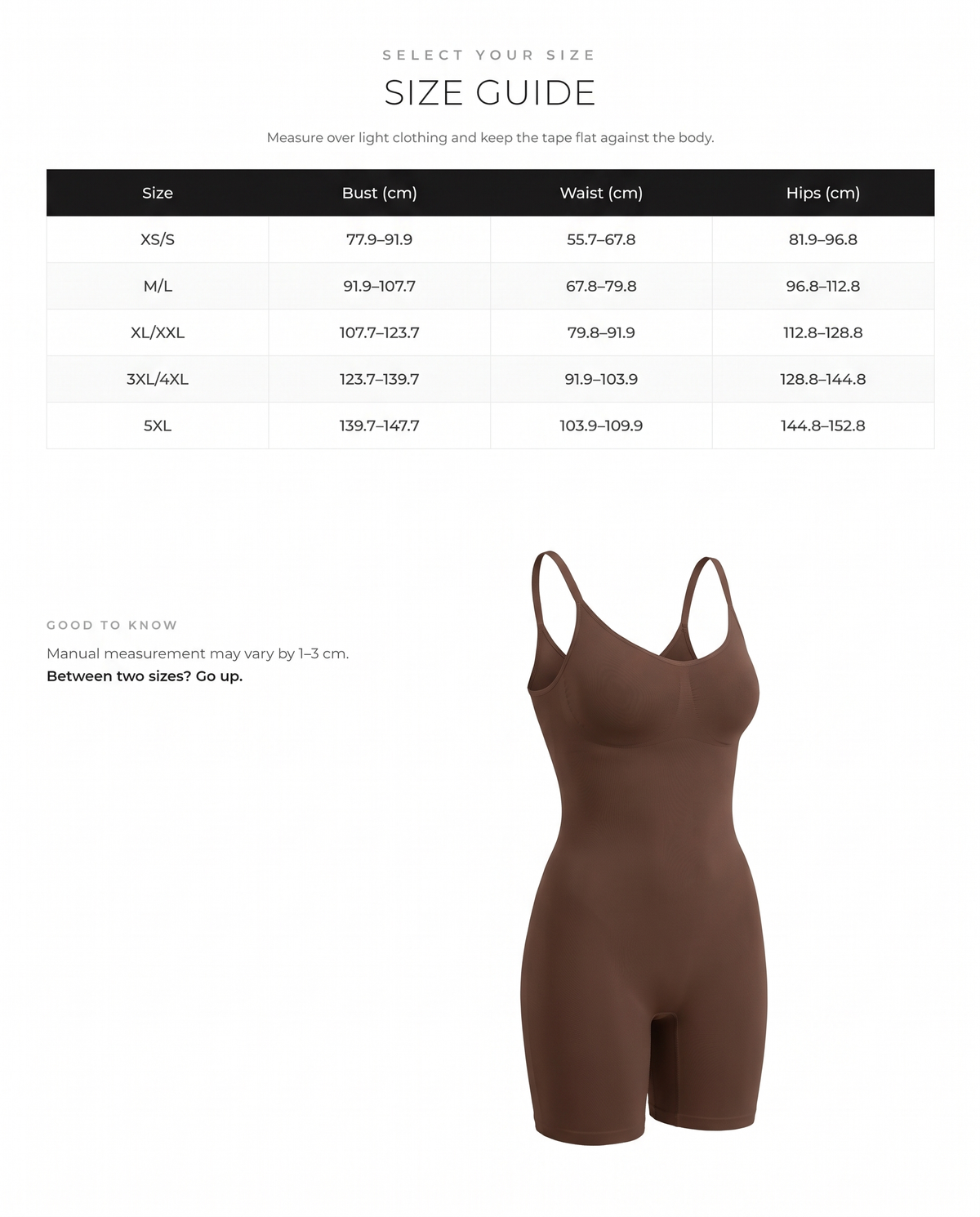 Seamless Open-Back Boxer Bodysuit with Covered Chest - FirmaSculpt size chart