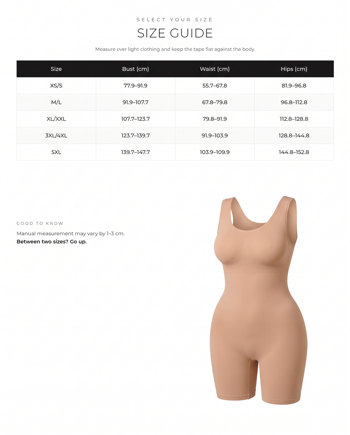 Eco-friendly Seamless Outerwear Jumpsuit Shapewear - FirmaActive size chart