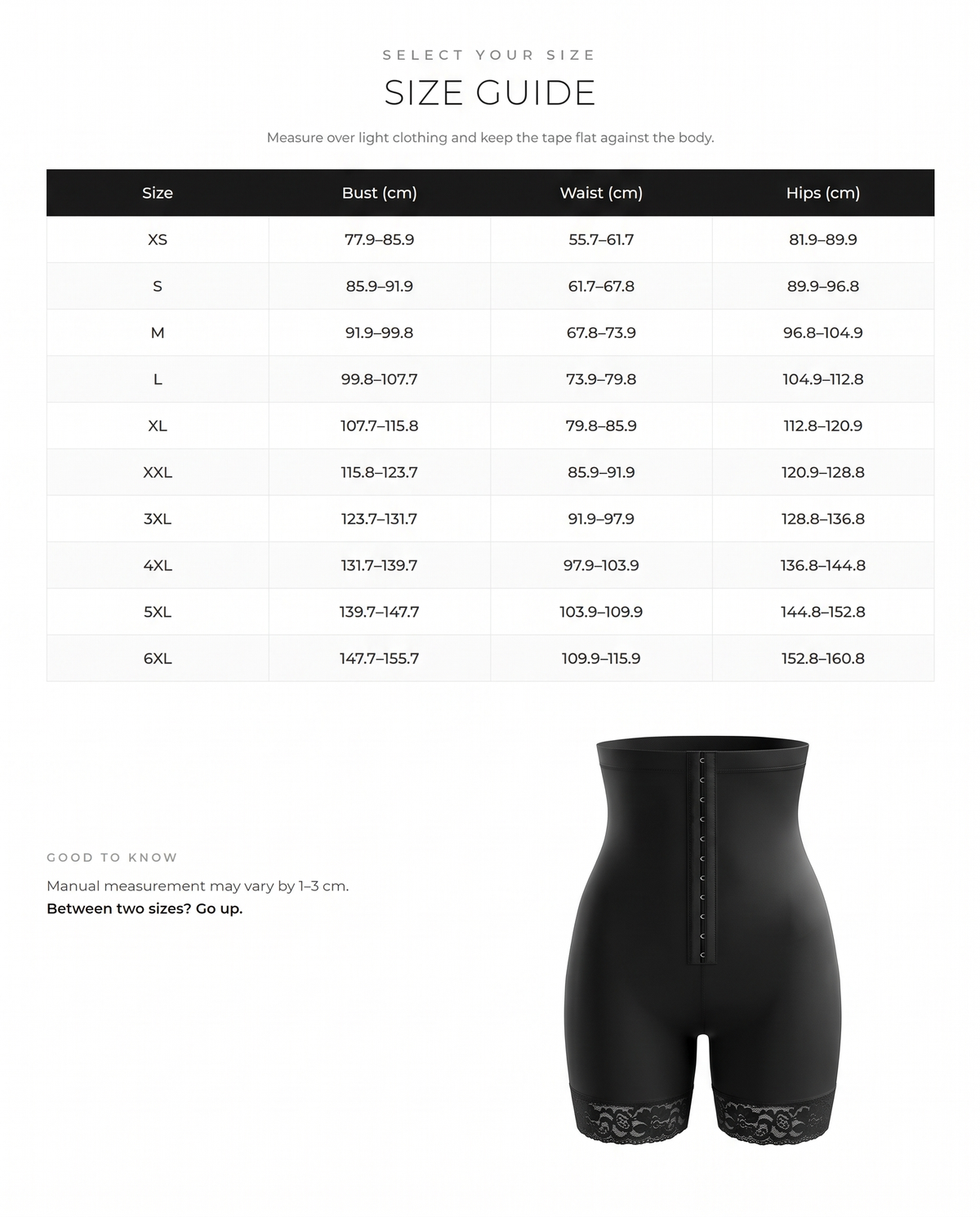 Queen Size High Waist Slimming Shorts with Lace Hem and Row Buckle - FirmaHold size chart