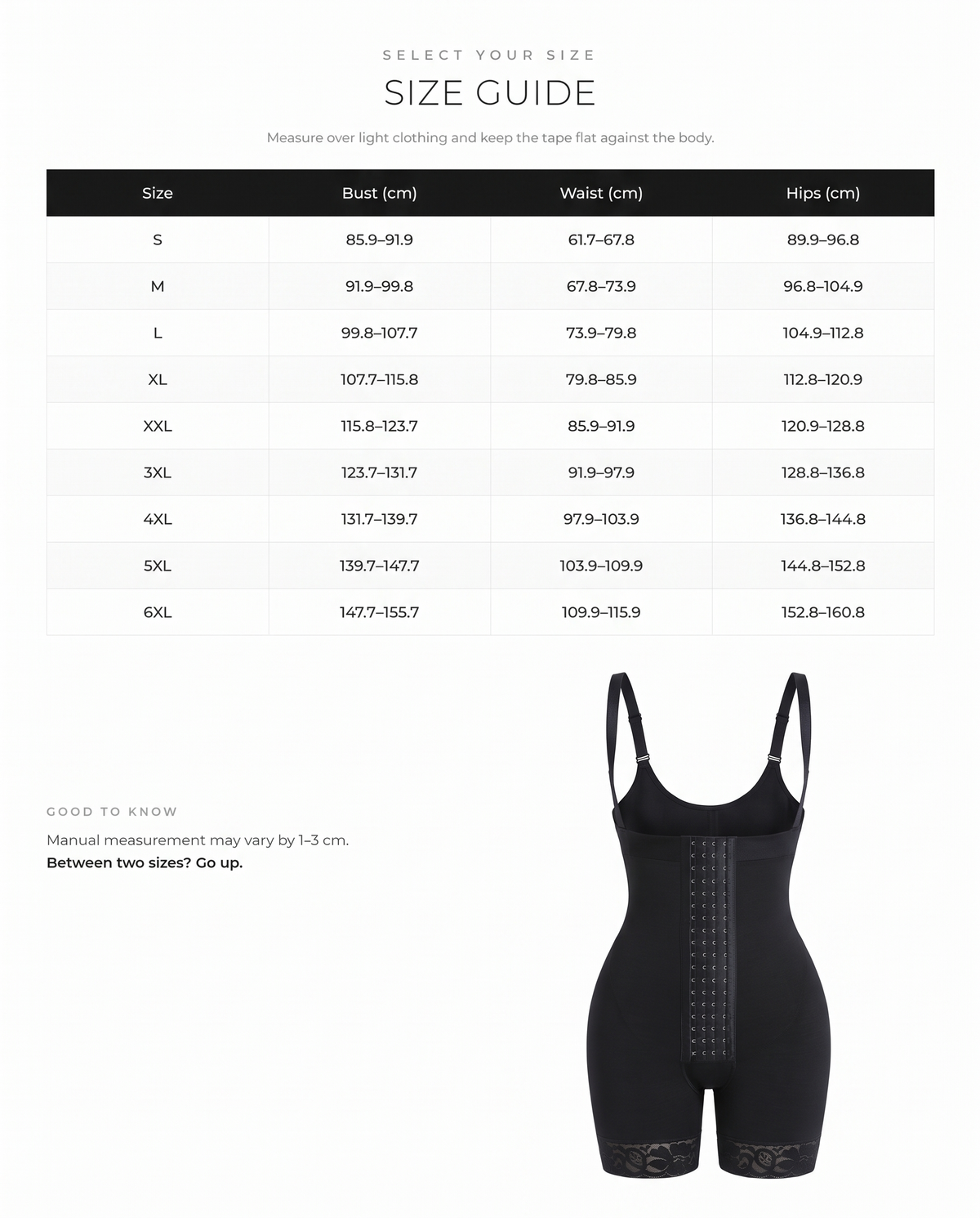 Shape My Day Full Body Butt Lifter and Tummy Control Shapewear with Adjustable Buckles - FirmaSculpt size chart