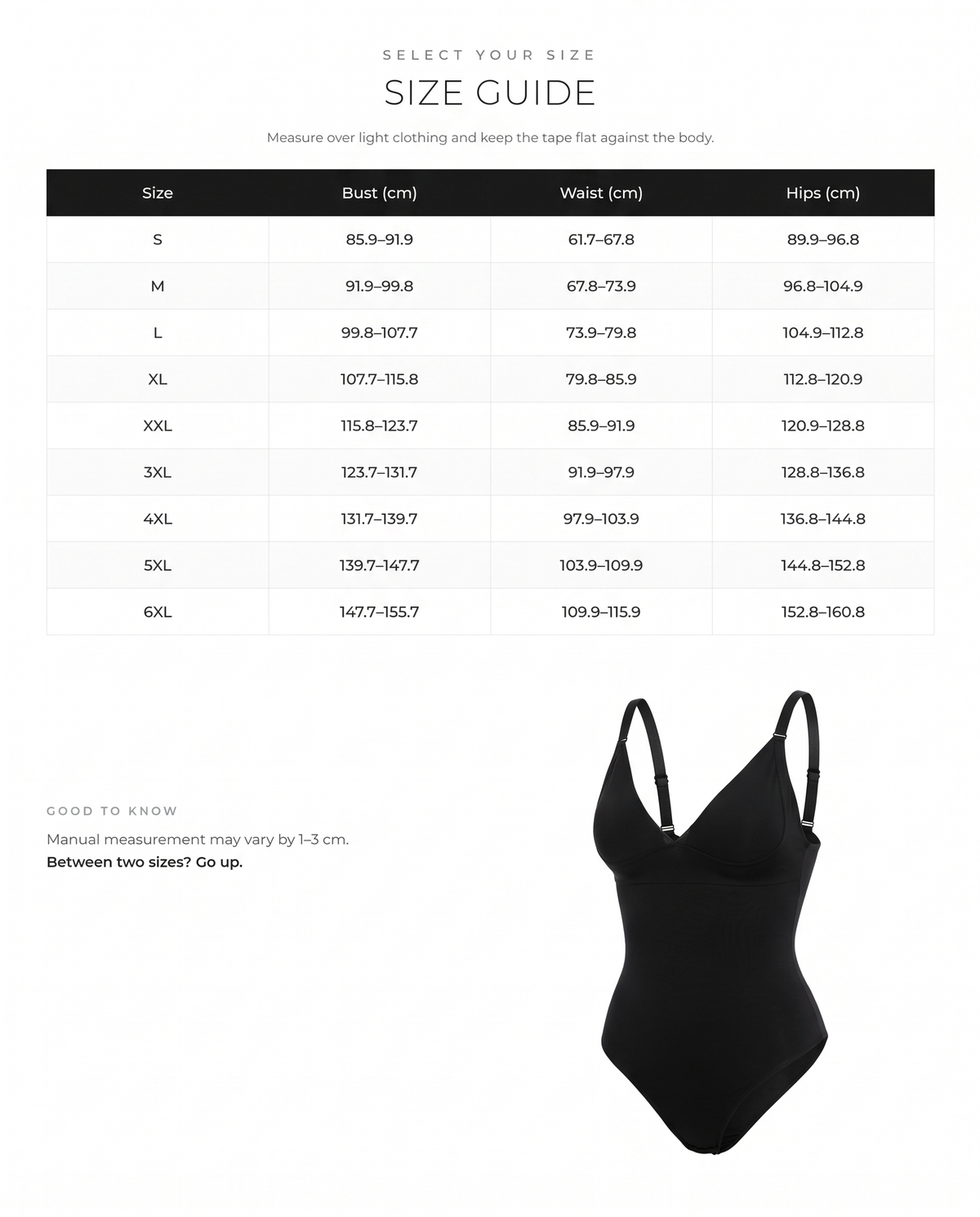 Curve Creator Adjustable Strap Full Body Shaper - FirmaActive size chart