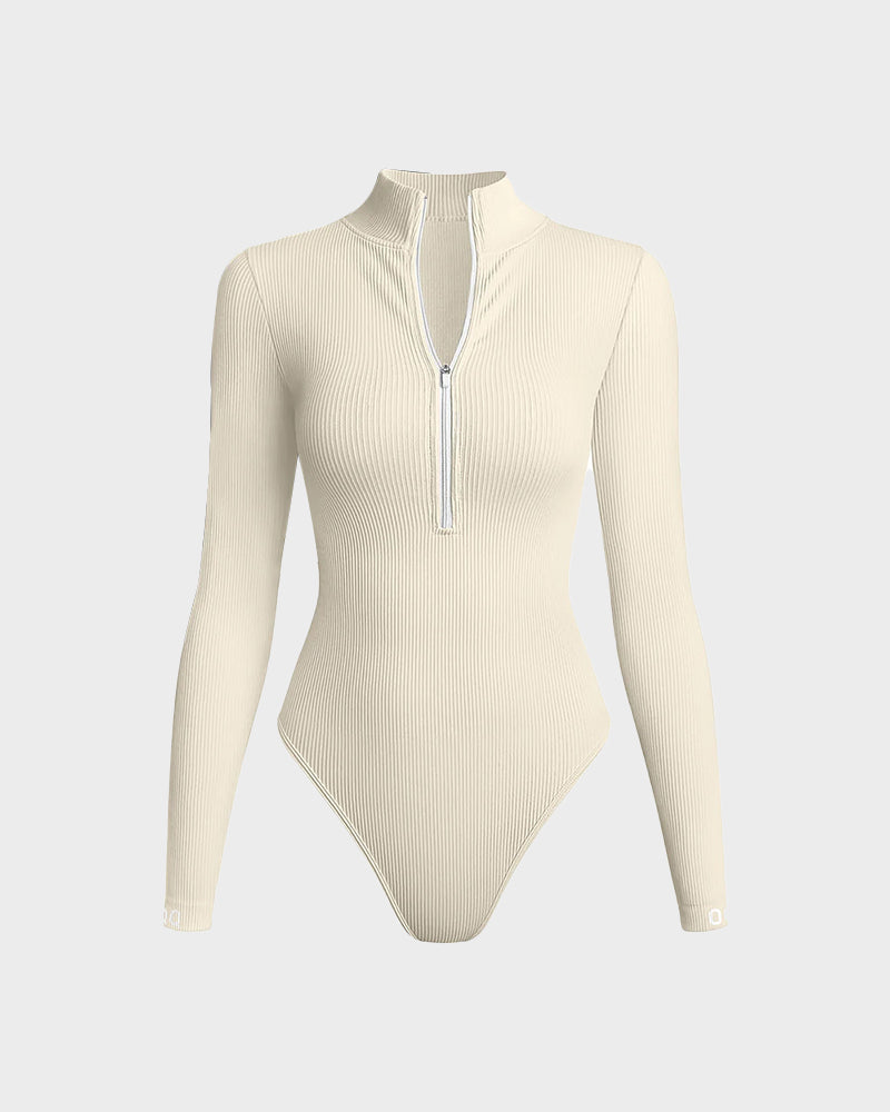 Ribbed Long Sleeve Shaping Bodysuit - FirmaSculpt