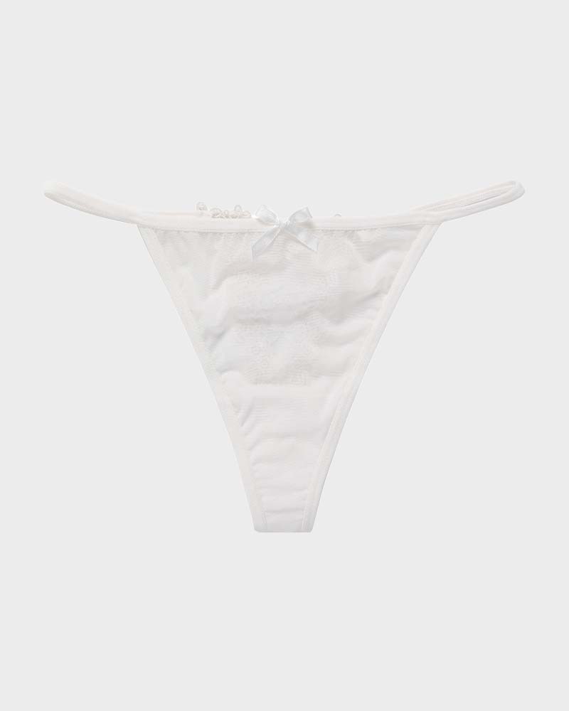 Lace-Trim Mesh V-String Knickers - FirmaLace