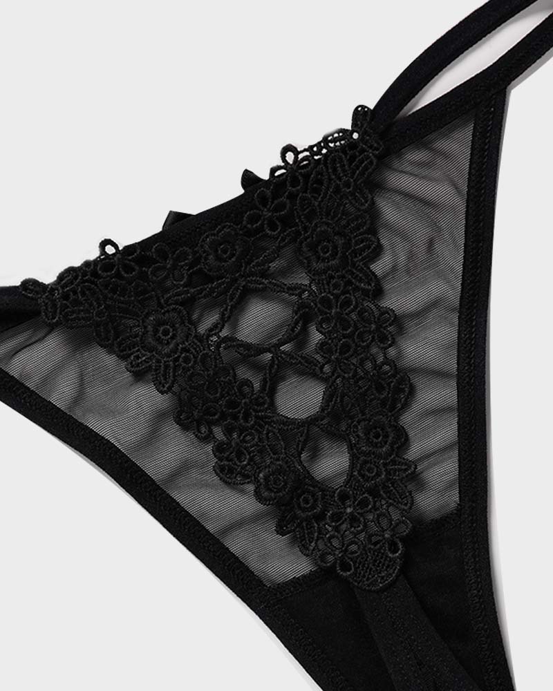 Lace-Trim Mesh V-String Knickers - FirmaLace