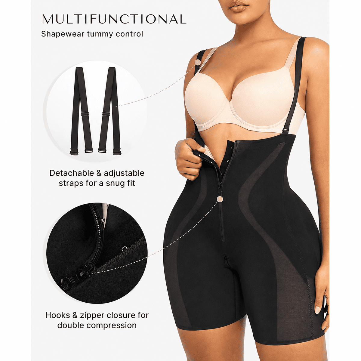 Zip-Front Tummy Control Butt-Lifting Shapewear Shorts - FirmaControl