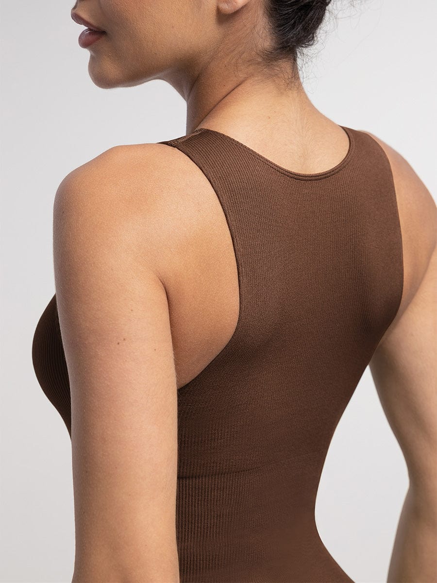 Seamless Ribbed Zip Front Sleeveless Shaping Bodysuit - FirmaActive