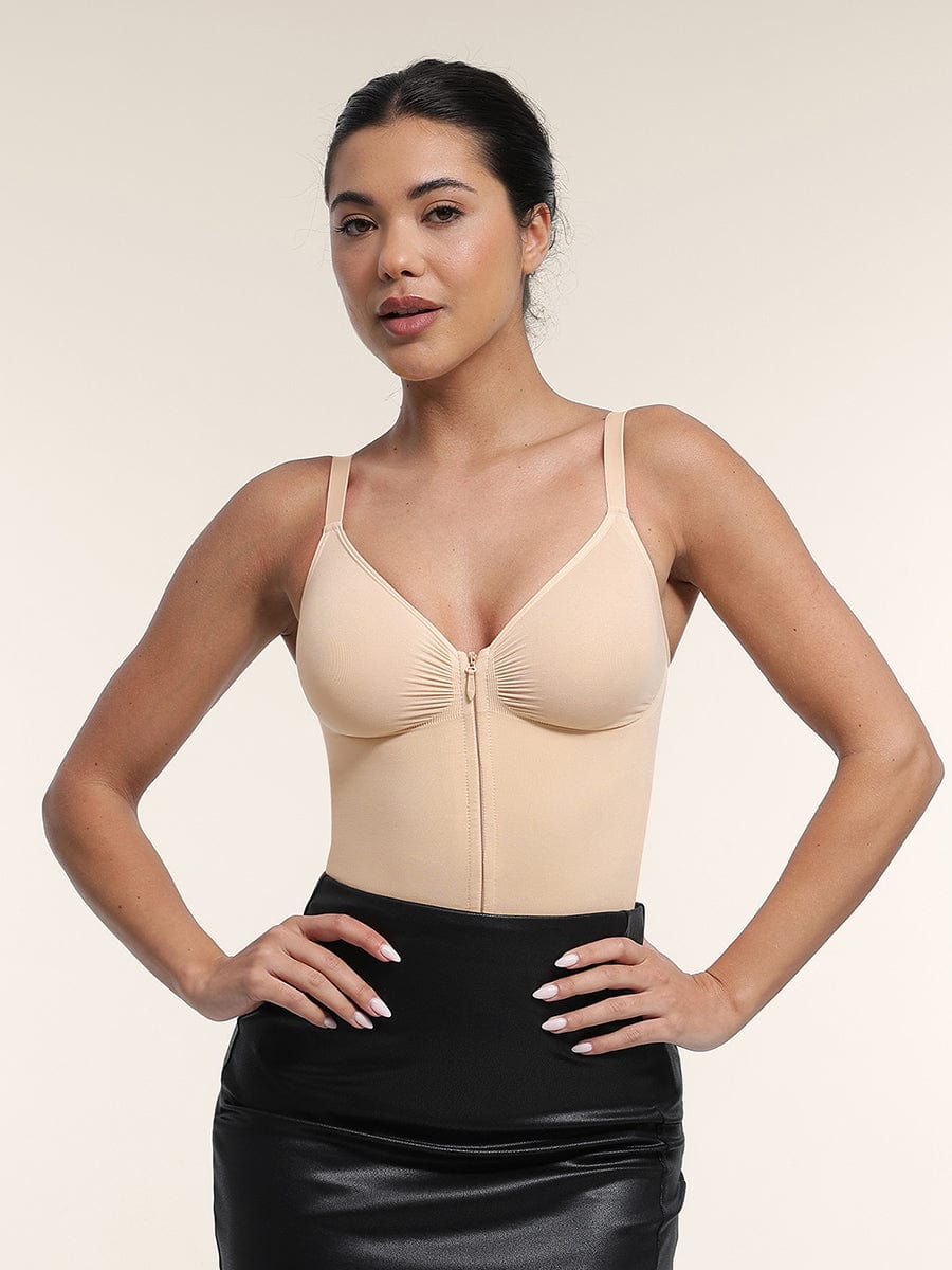Seamless Plunge Chest Support Bodysuit with Clips Inside - FirmaSculpt