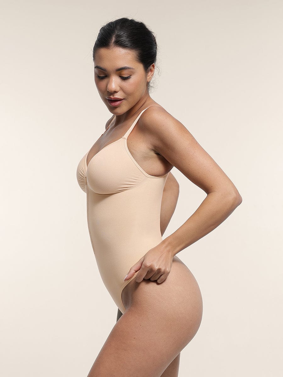 Seamless Plunge Chest Support Bodysuit with Clips Inside - FirmaSculpt