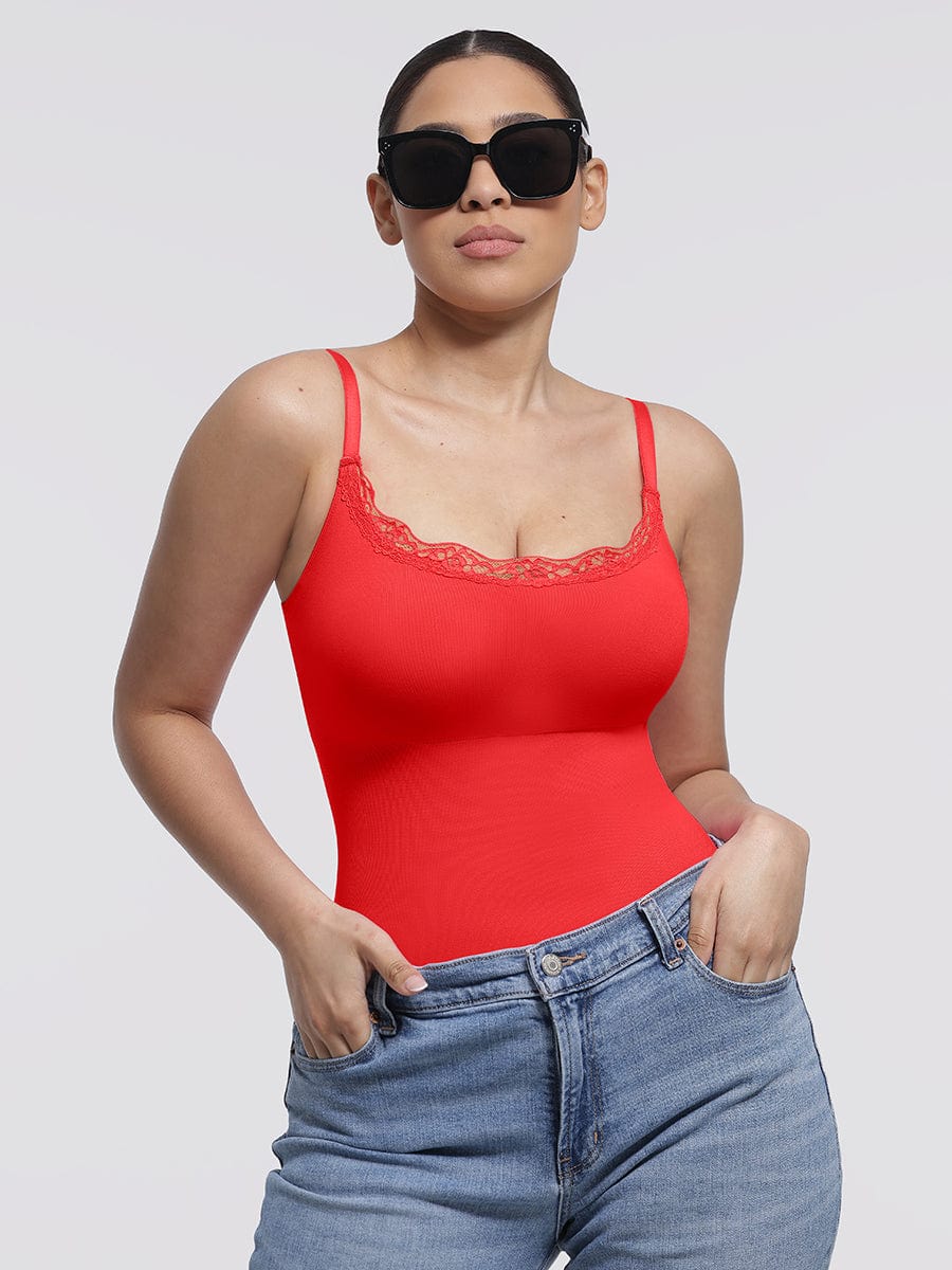 Seamless Lace Cami Waist Abdomen Shaping Thong Bodysuit - FirmaSmooth